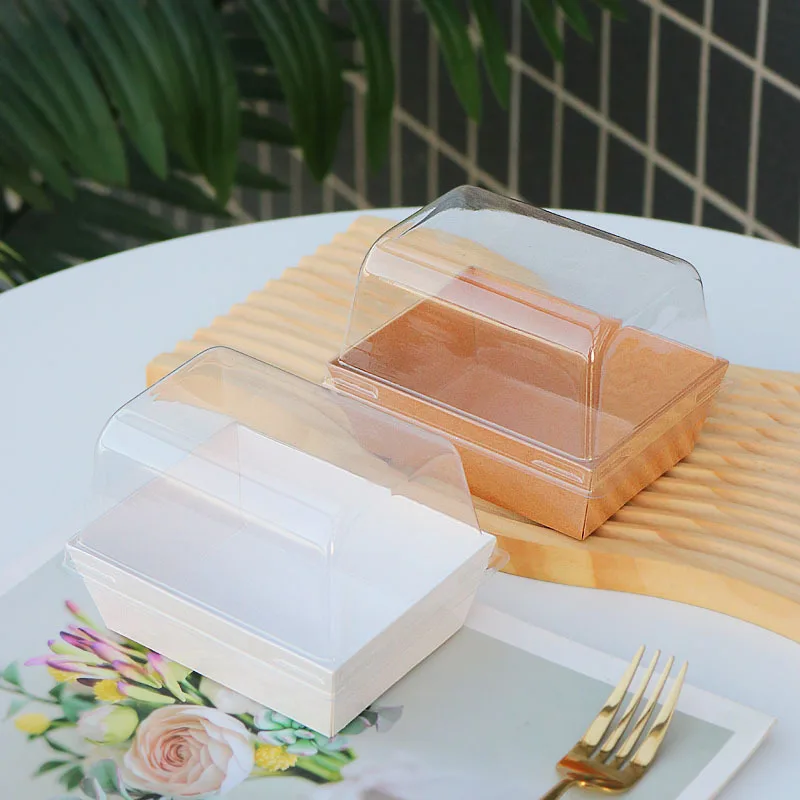 Wholesale Disposable Small Swiss Roll Cake Containers Sandwich Boxes Bakery Food Packaging Kraft Paper Box With Clear Lids