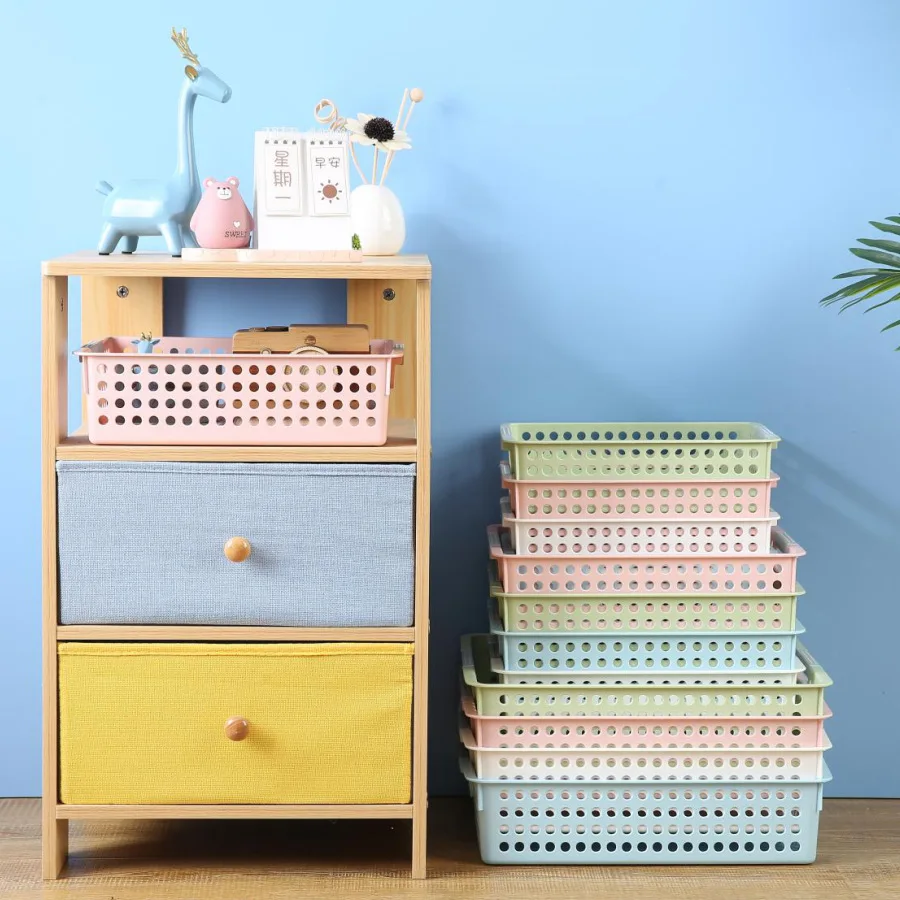 Eco-friendly Plastic Storage Basket Organizer Plastic bin for Sundries Baverages Toys Snacks sundries storage basket