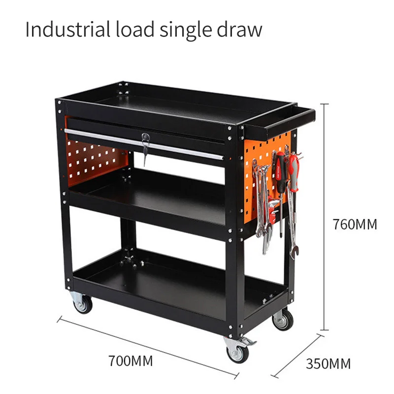 Auto Repair Mechanic Steel Tool Cart Workshop Cart Three-Layer Rolling Tool Cart Mobile Rolling Tool Trolley With Wheel