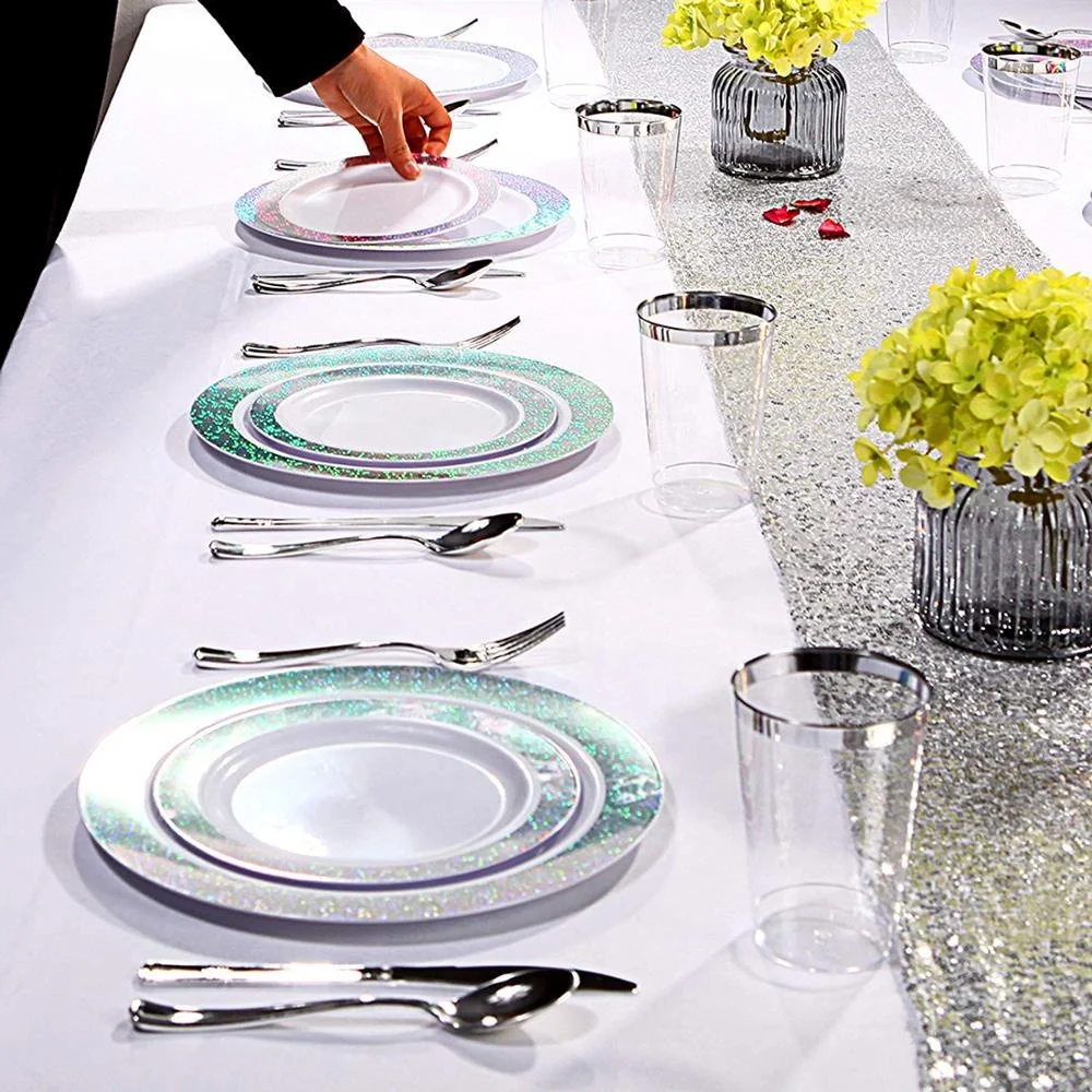 Good Quality White and Black Edges Disposable Plastic Dinnerware Sets