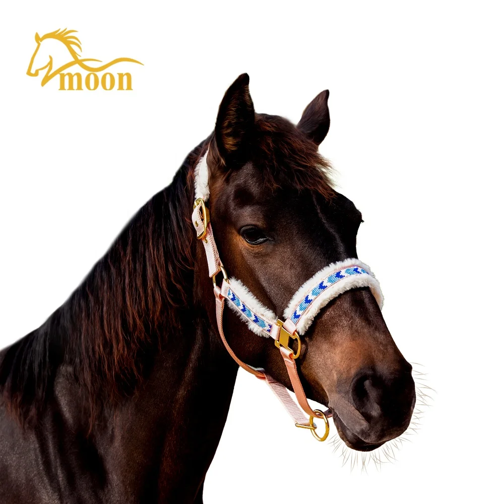 Top Quality Horse Driving Harness Set with Soft Padded Nylon Horse Racing Halter with Rein Pink Black Green Print