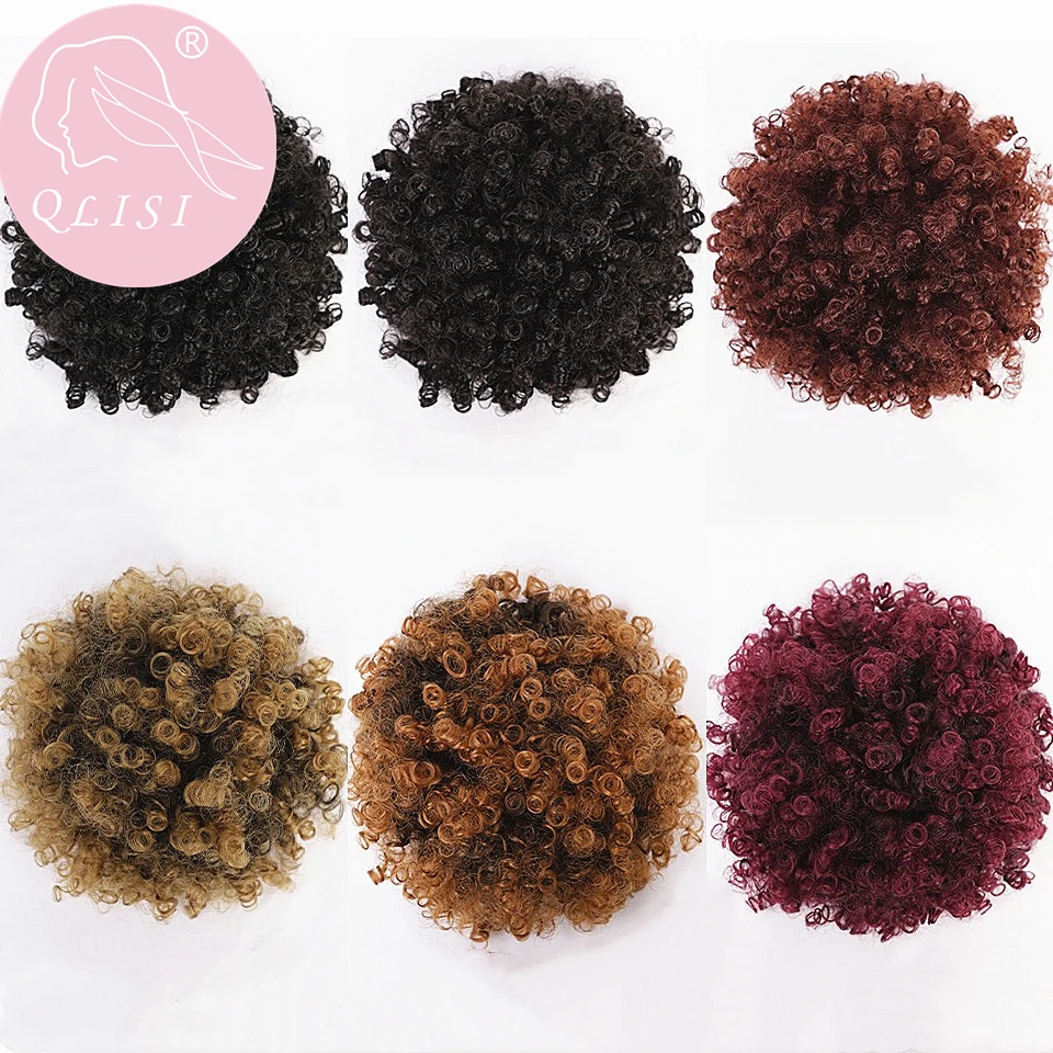 8 Inch Hair Bun Afro Kinky Curly Drawstring short Hair Pieces Bun clip Chignon Afro