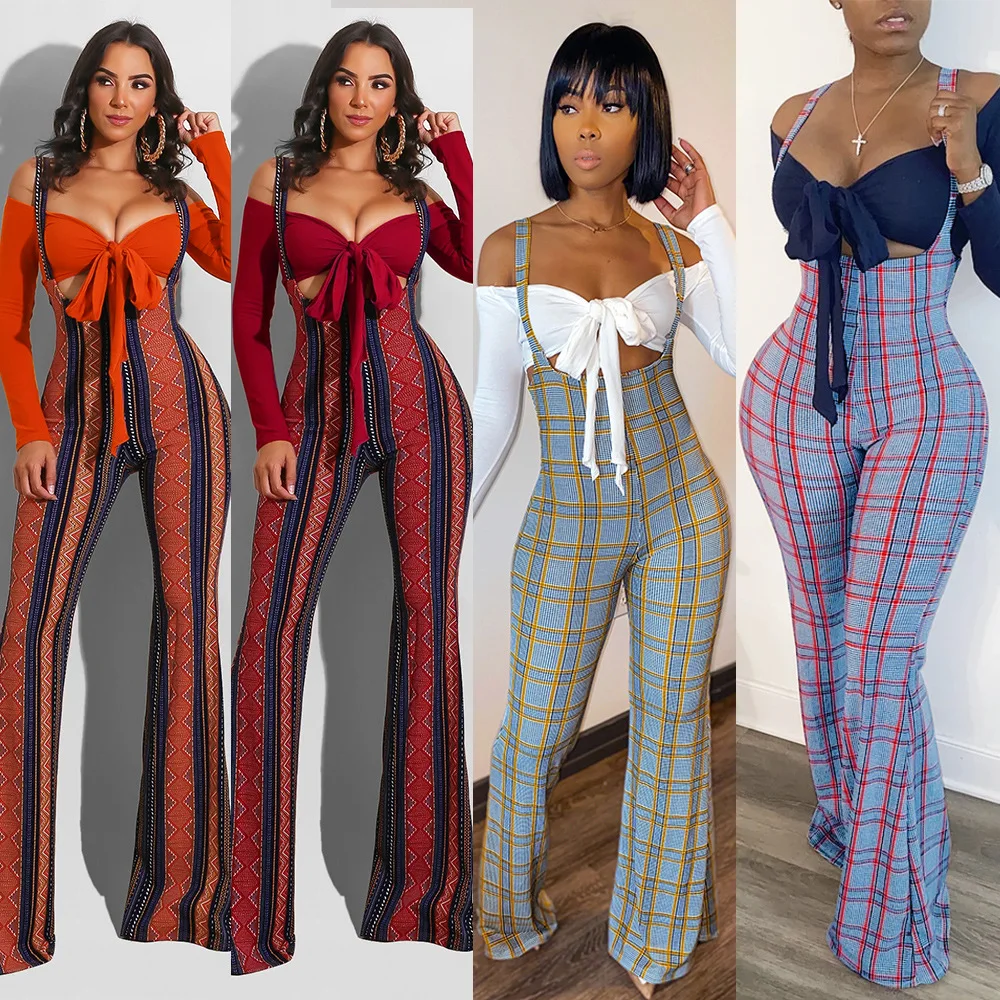 Women Strapless Plaid Overalls 2 Piece Set Women Outfits Wholesale Jumpsuits Women Plus Size Two Piece Set