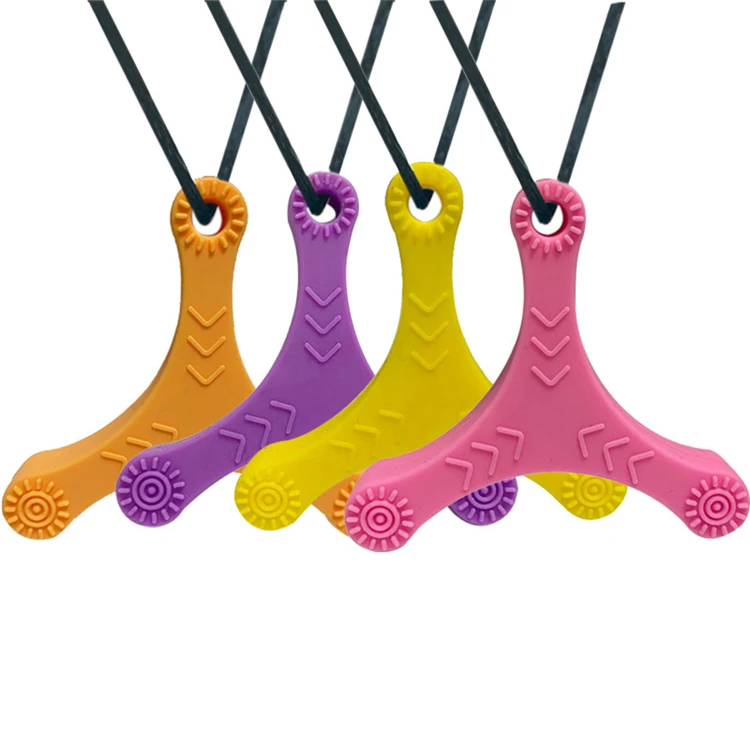 
Amazon Hot 7 Color Triangle Silicone Teether Darts Chewed Necklace for Autistic Children Baby Molar Sticks Baby Teether Necklace 