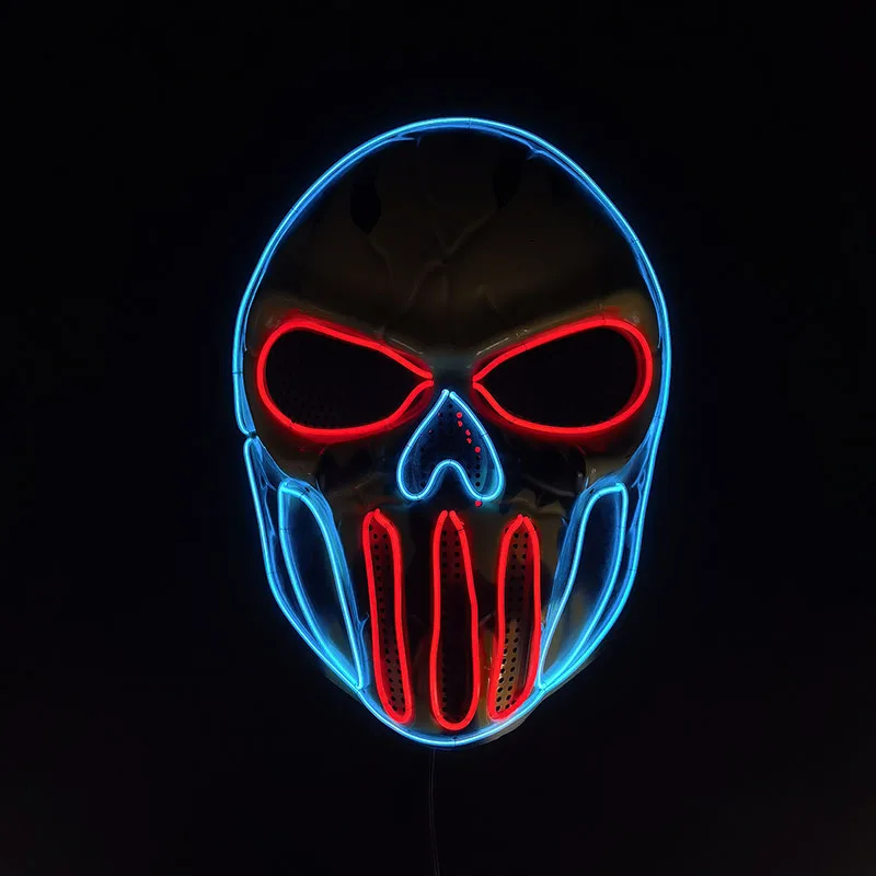 The Purge Terror White LED Glowing Mask Halloween Light Up Costume Cosplay Props Party 4 Lighting Modes Scary EL Wire Mask
