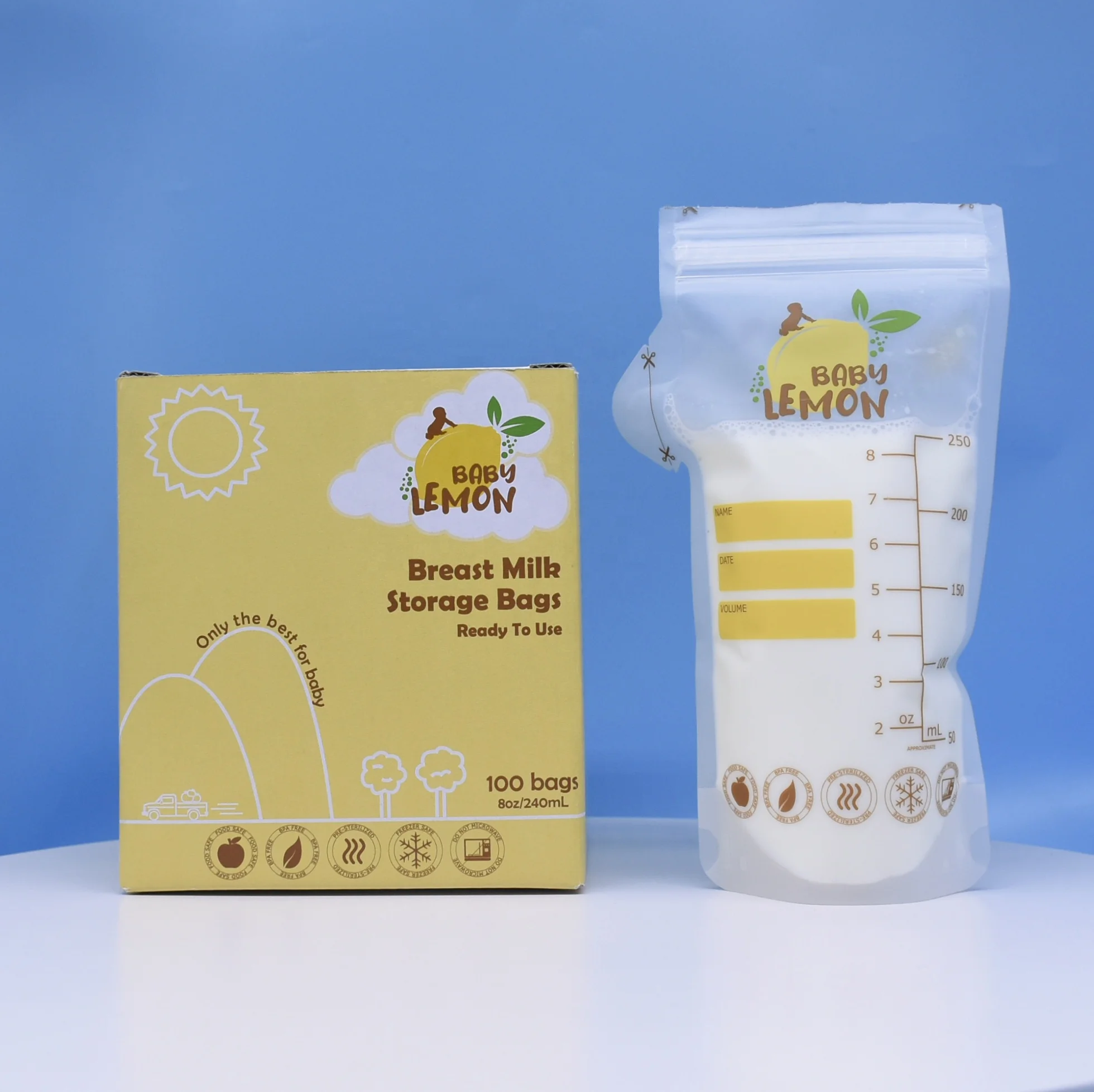 Wholesale Breast Milk Storage Bag Breast Milk Cooler Bag Stand up Pouch Accept with Zipper 100% BPA Free Storage Plastic Food PE