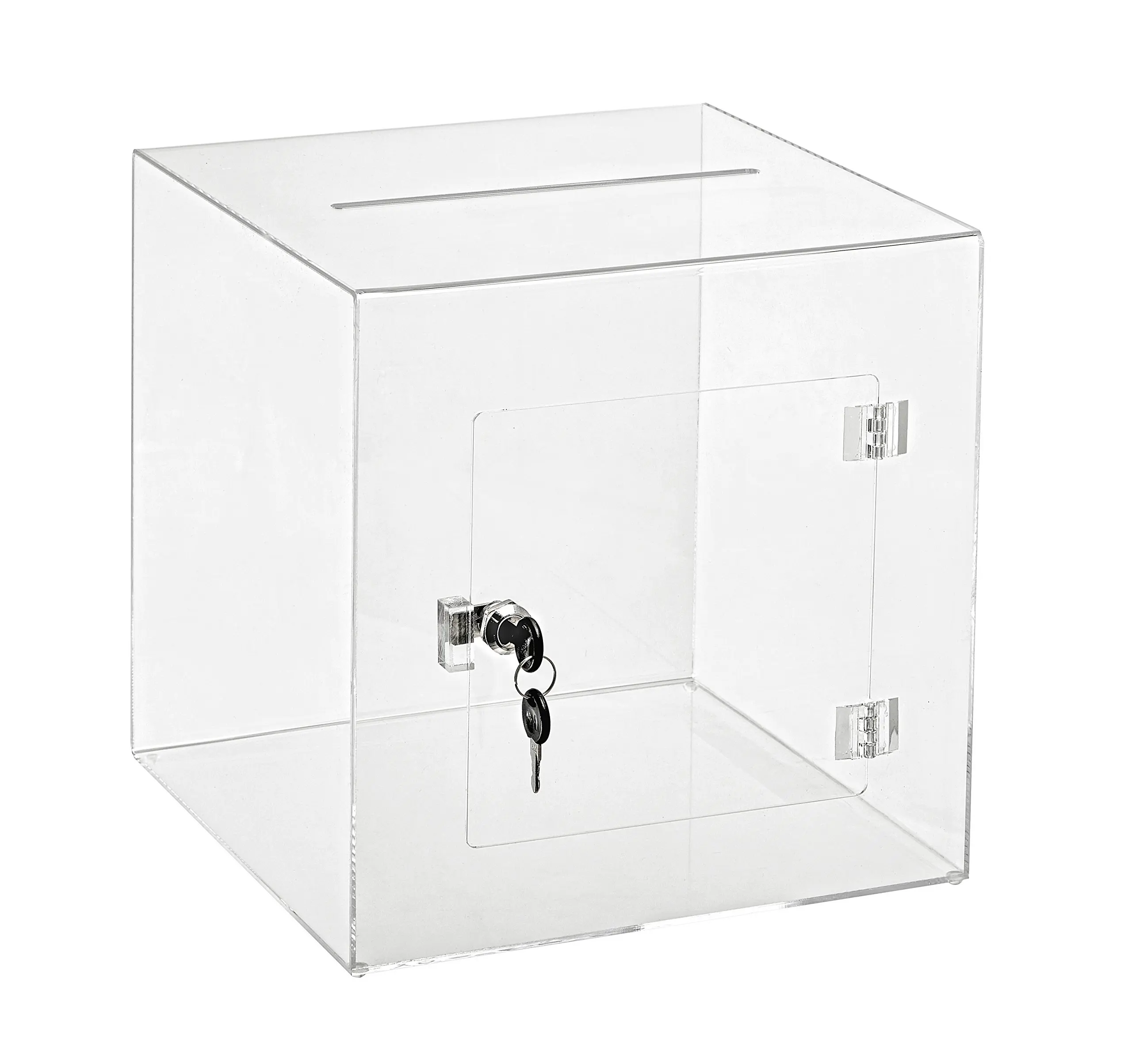 Acrylic Ballot Box Clear Donation Box with with Lock Easy Open Rear Door