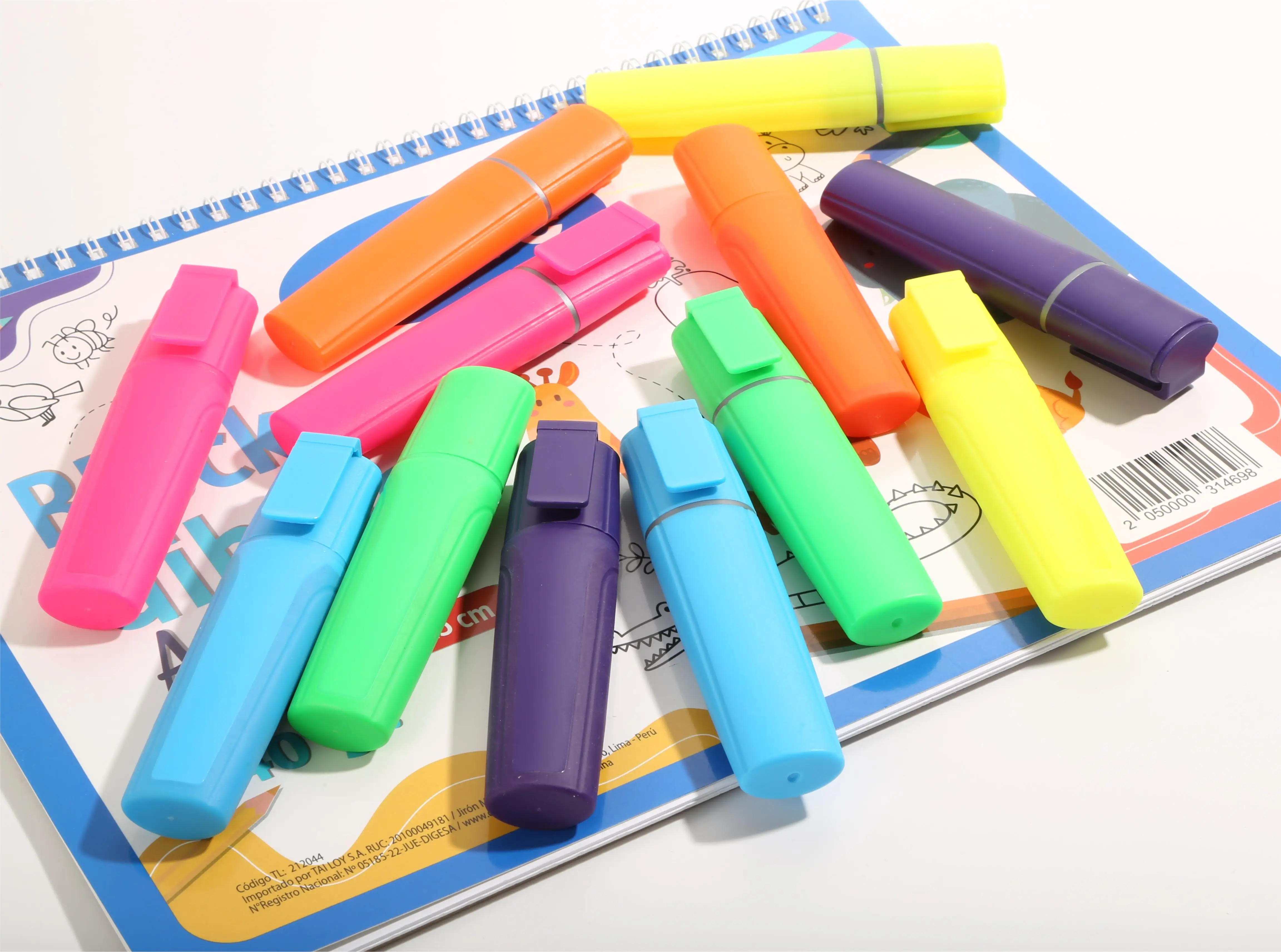 multi 6 neon colors highlighters marker pen set non-toxic soft oblique tip customized highlighter markers