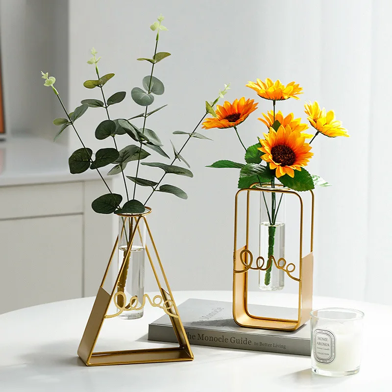 Nordic Metal Gold Flower Pot Hydroponic Plant Test Tube Plant Pot Multi Design Home Decor Metal Frame Vase