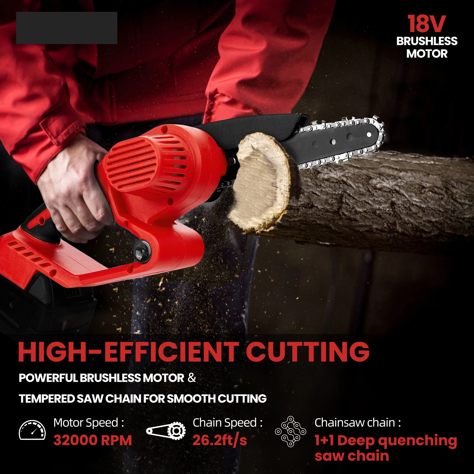 Mini Chainsaw for Milwaukee M18 Battery, 6 Inch Cordless Chain Saw with Brushless Motor and Security Lock