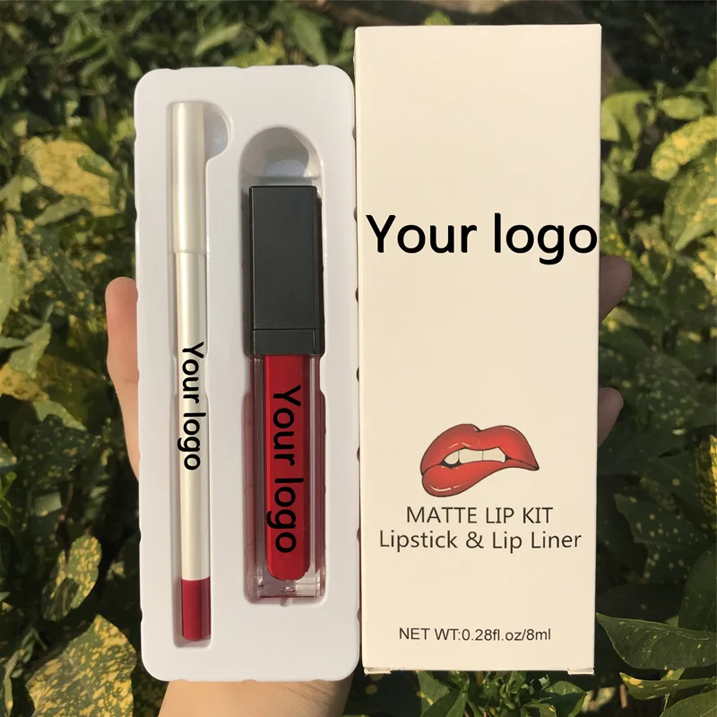 
Customized Logo Waterproof Private Label Cosmetics Wholesale 2 in 1 Matte Liquid Lipstick With Lip Liner Kit 