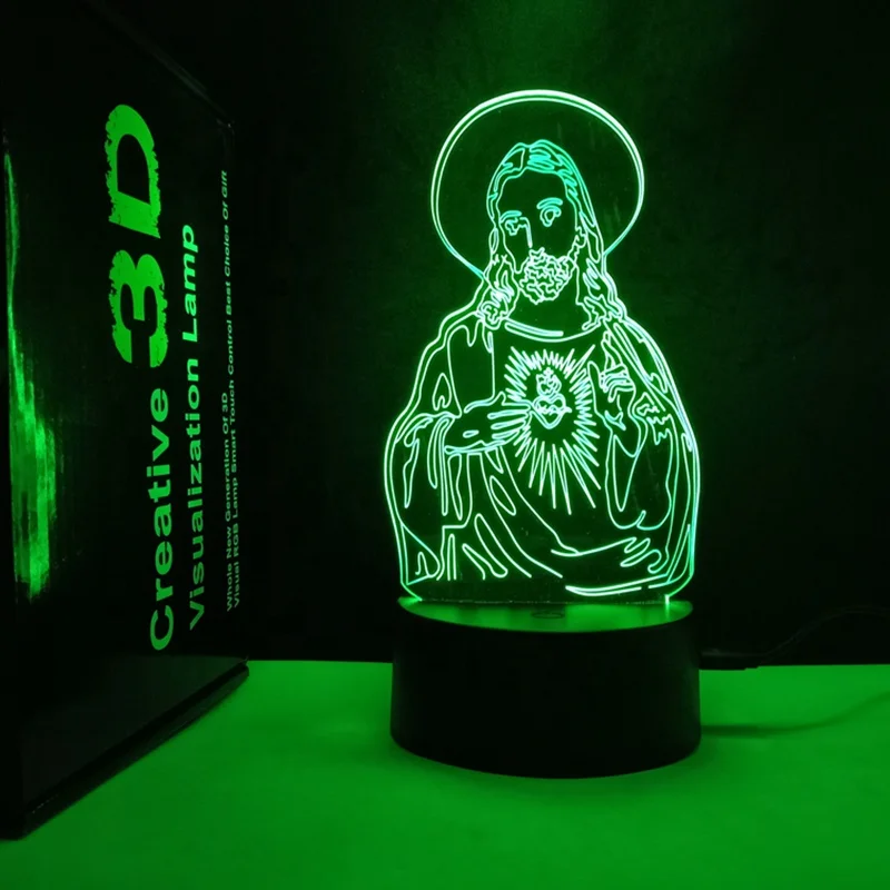3D Illusion Jesus Night Light Lamp 7 Colors Gradual Changing Touch USB Buddha Table Desk Lamp Creative Gift or Home Decorations