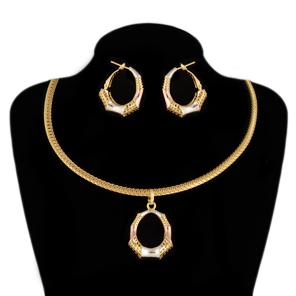 BPOYB No Fade Simple Fashion Dubai 24k Gold Plated Jewelry For Women African Bridal Wedding Gifts Party Necklace Earrings Sets