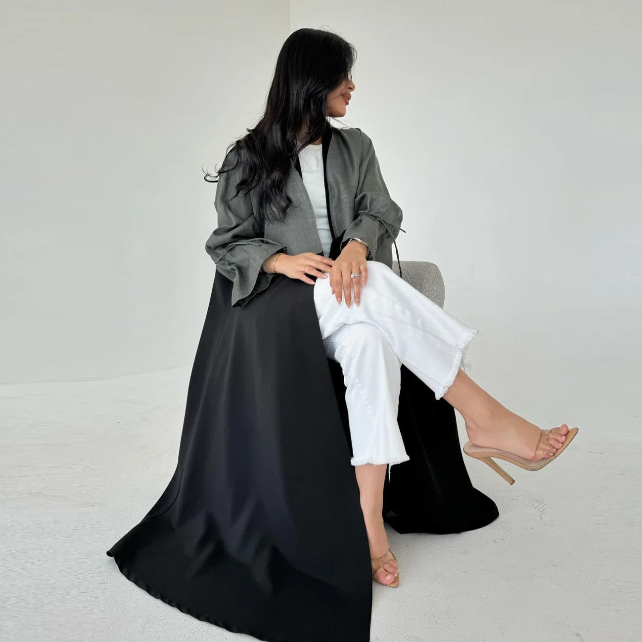 High Quality New Arab Abaya Robe Stitching Pleated Open Muslim Dress Turkish Islamic Ethnic Clothing Plus Size Dubai Abaya