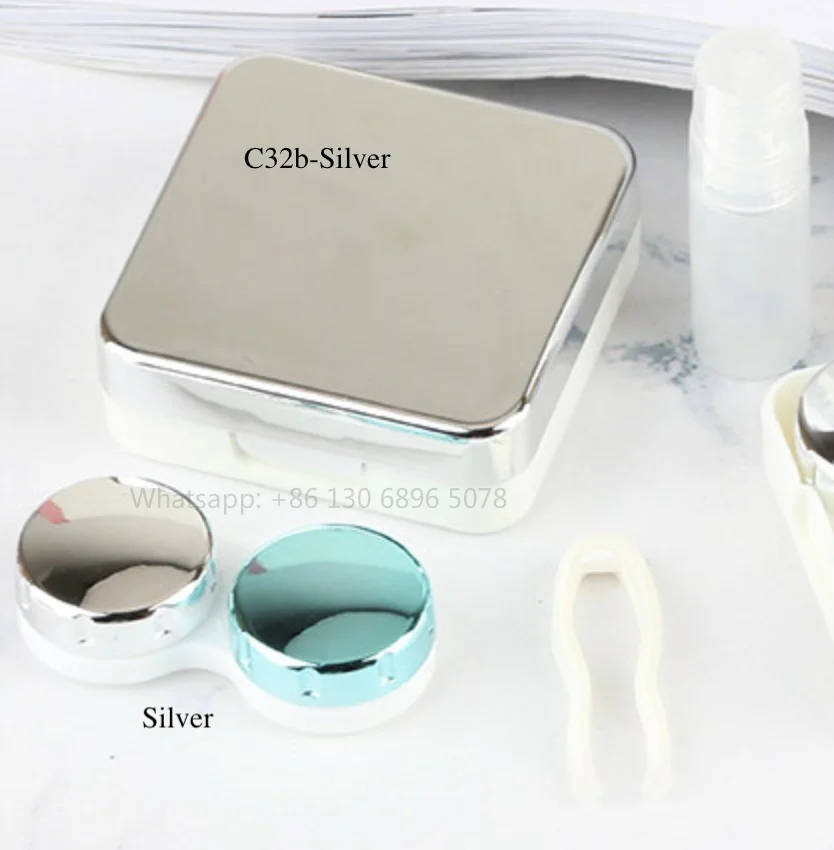 Eyewear Accessories portable travel reflective Cover contact lens case with mirror color contact lenses case