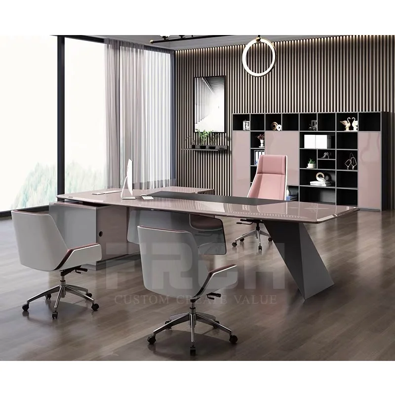 Китай, поставка, высокий глянцевый деревянный офисный стол, мебель, современный роскошный розовый офисный стол руководителя