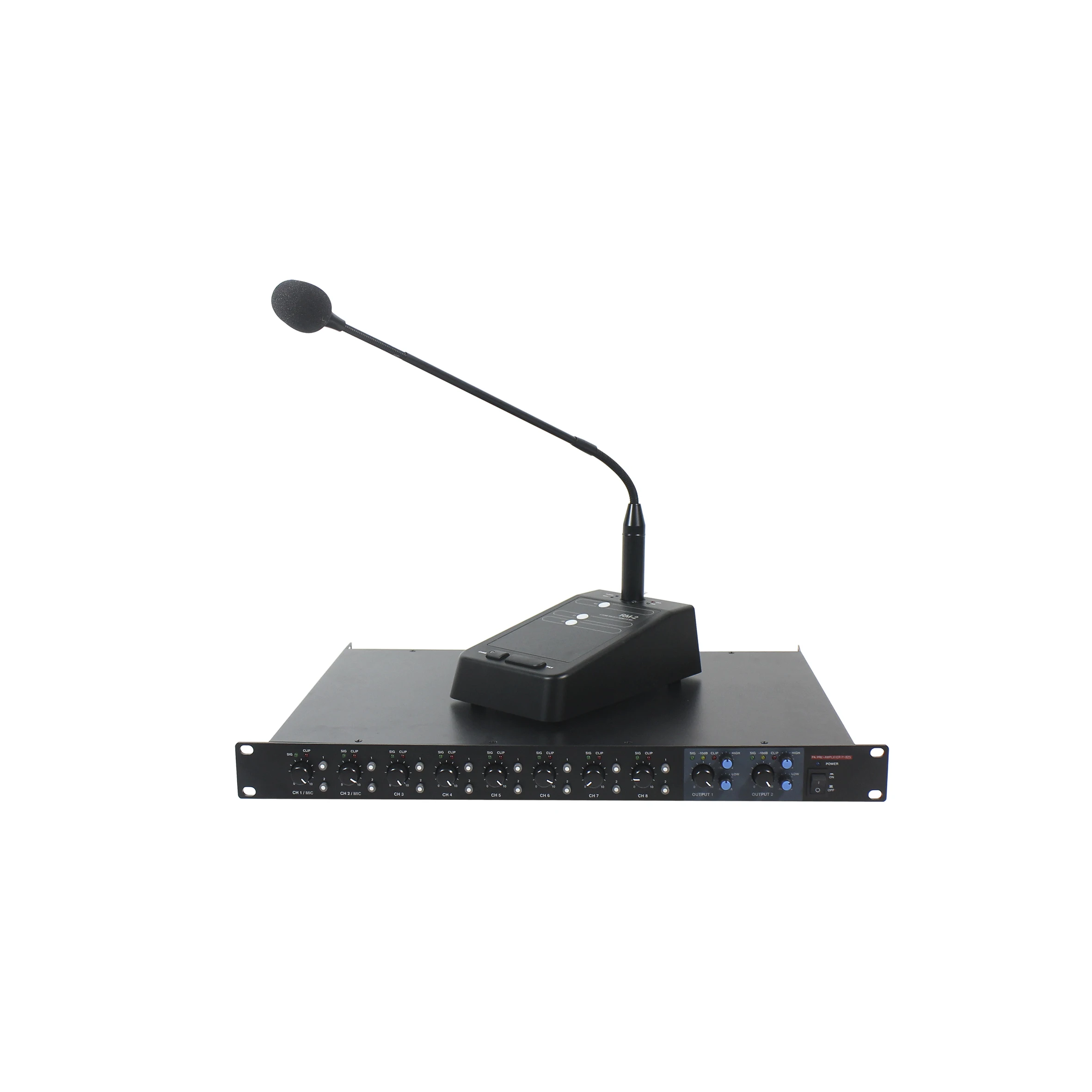 T Professional 8 Channel Input Preamplifier with 2 Channel Outputs Public Address 2CH Stereo Pre Amplifier PA