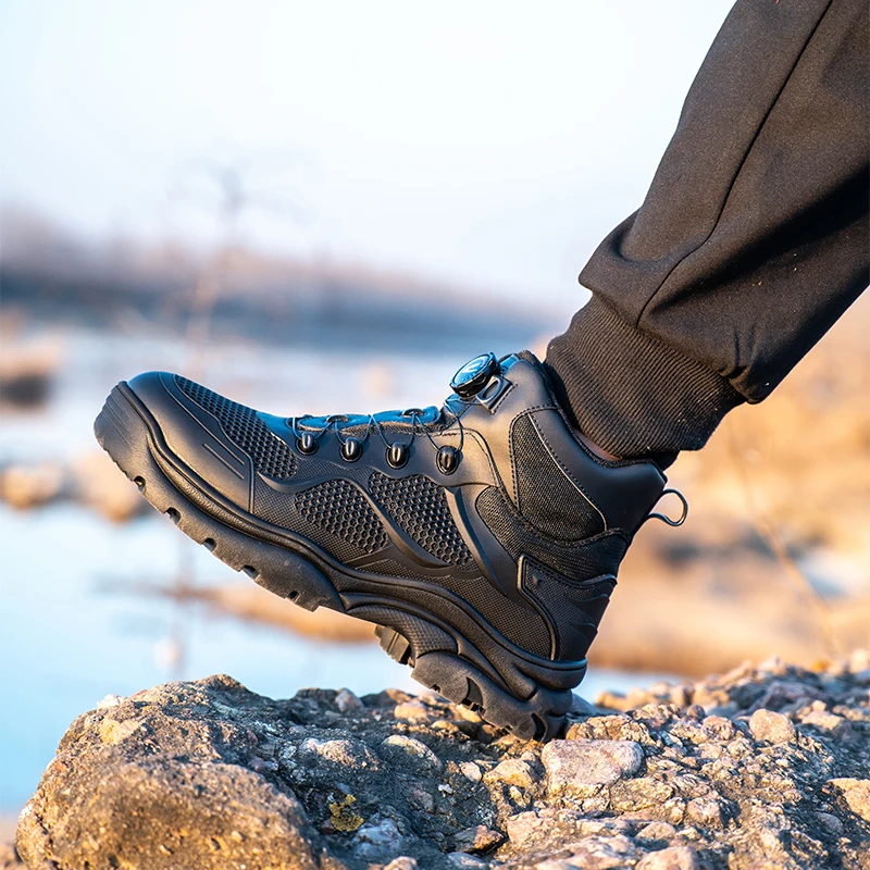Hot selling black casual safety boots steel toe  work shoes anti smashing anti slip rubber sole safety shoes for men sport style