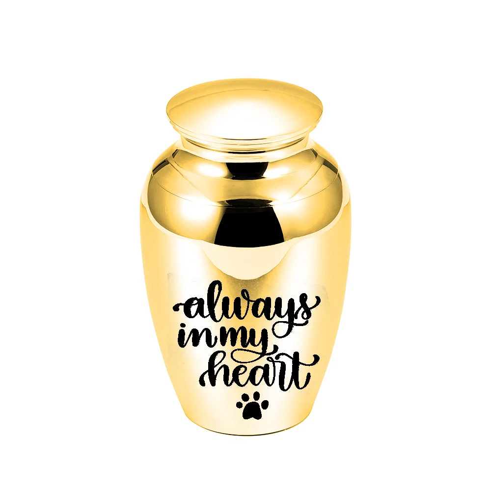 Cremation Urn Engraved with Paw Print Stainless Steel Memorial Pet Cinerary Jar Funeral Keepsake Urns - Always in My Heart