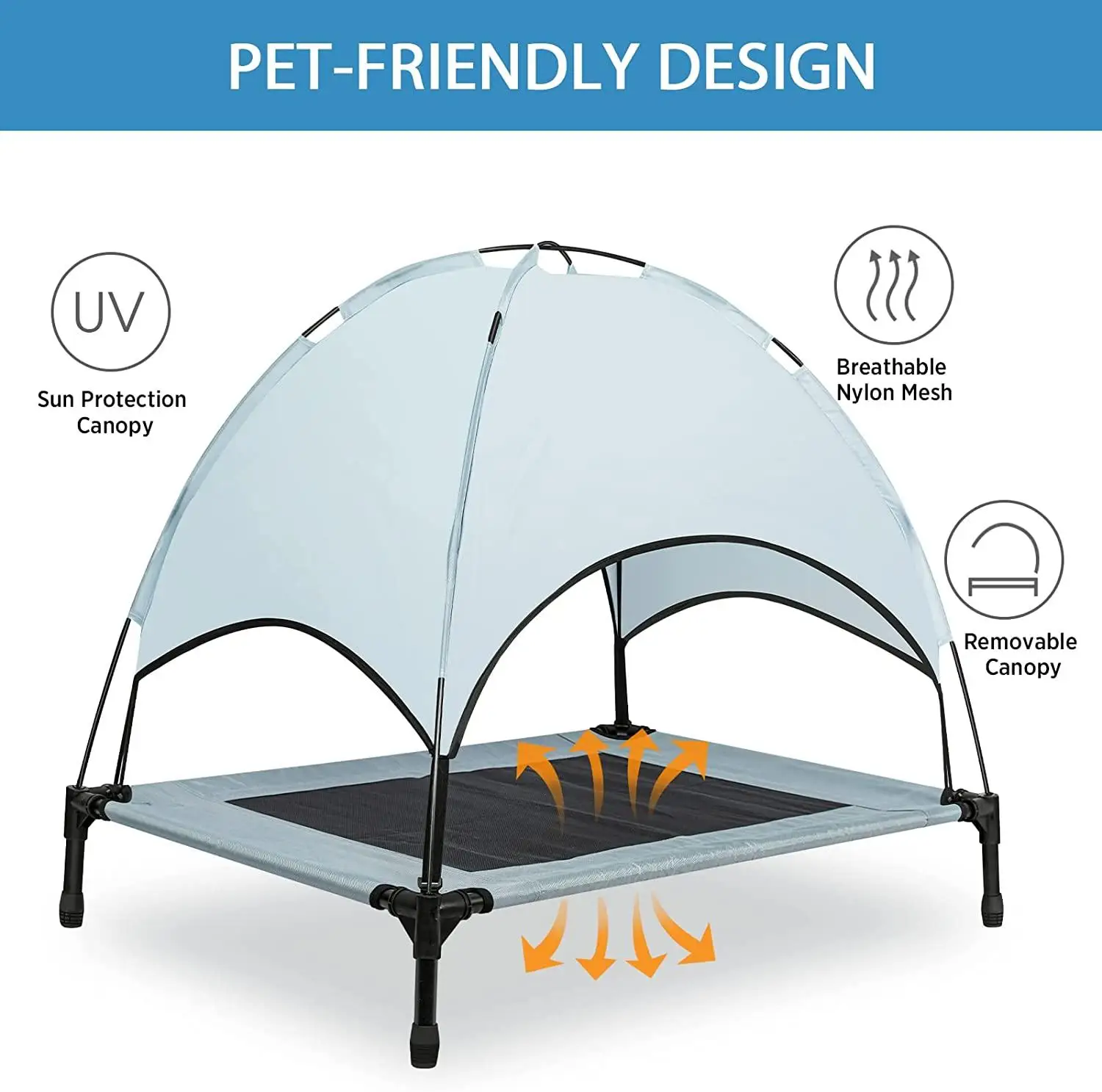 Outdoor Dog Cot Removable Canopy Elevated Dog Bed with Canopy Shade Portable Raised Pet Cot Cooling Bed Solid Bed Nest 500pcs