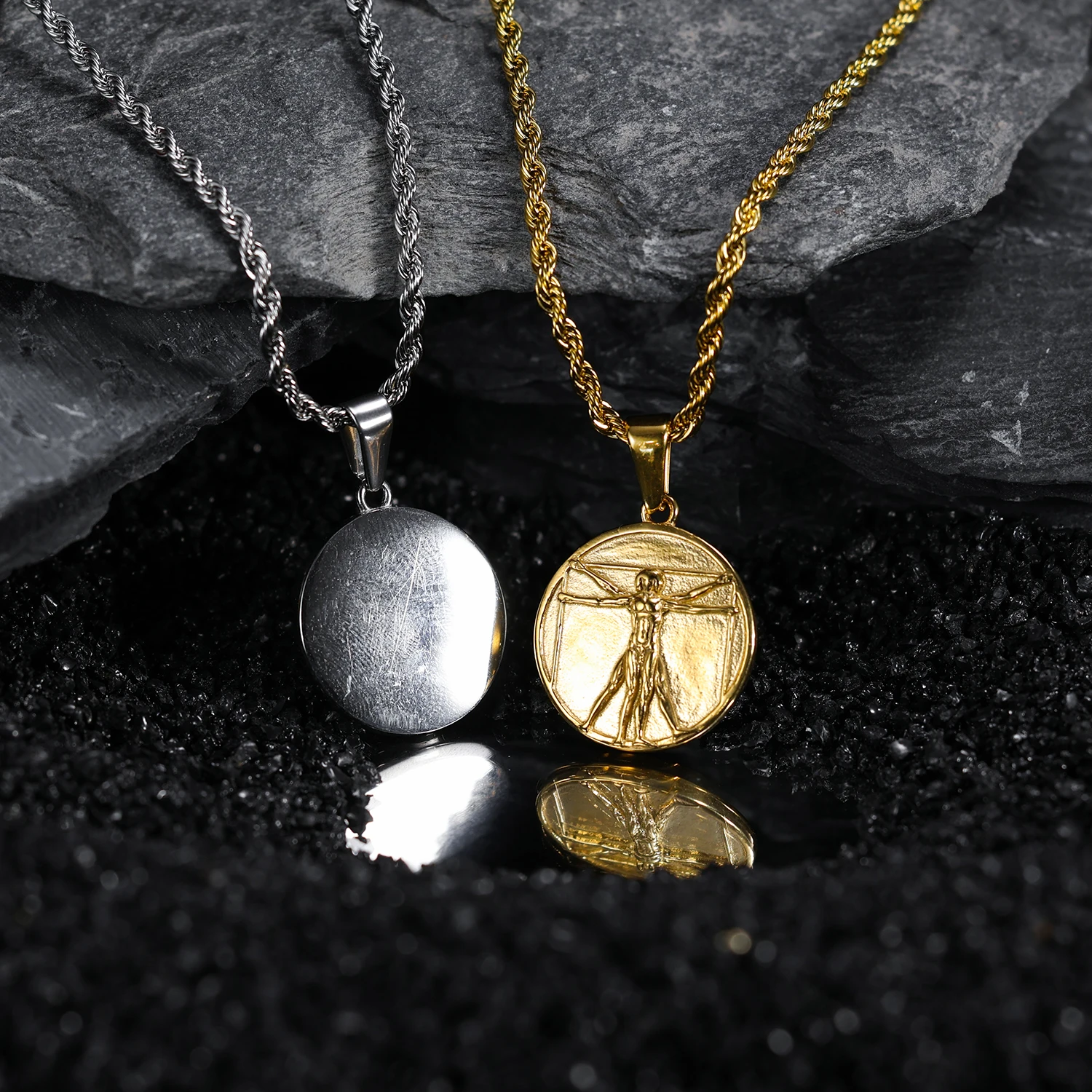 Custom logo Necklace Men Jewelry 18k PVD Gold Plated Stainless Steel Necklaces Vitruvian Man DaVinci Necklace