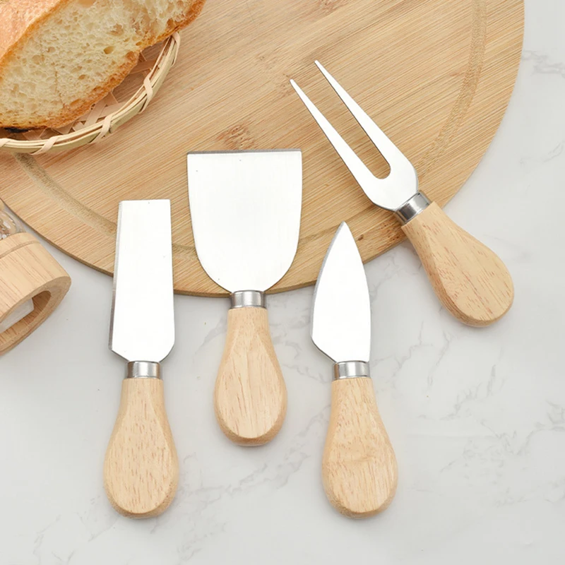 Amazon Hot Selling Wood Handle Cheese Knife Set Stainless Steel Cheese Tools Set