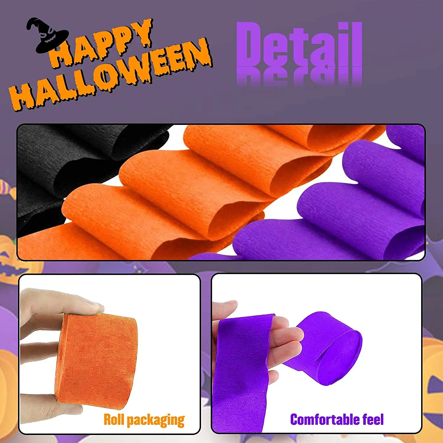 Halloween Crepe Paper Black Orange Purple Party Streamers Roll for