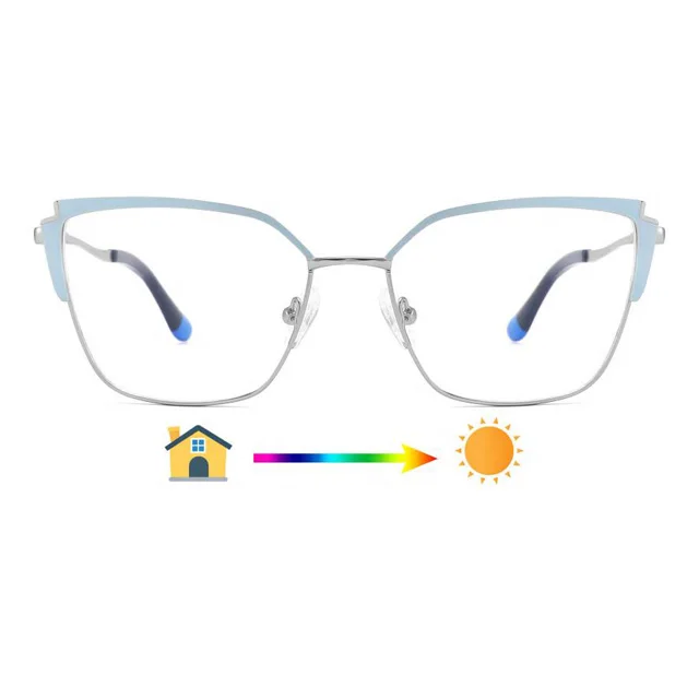 Fashion Design Metal Eyewear Anti Blue Light Eyeglasses Magical Photochromic Frame Glasses For Women