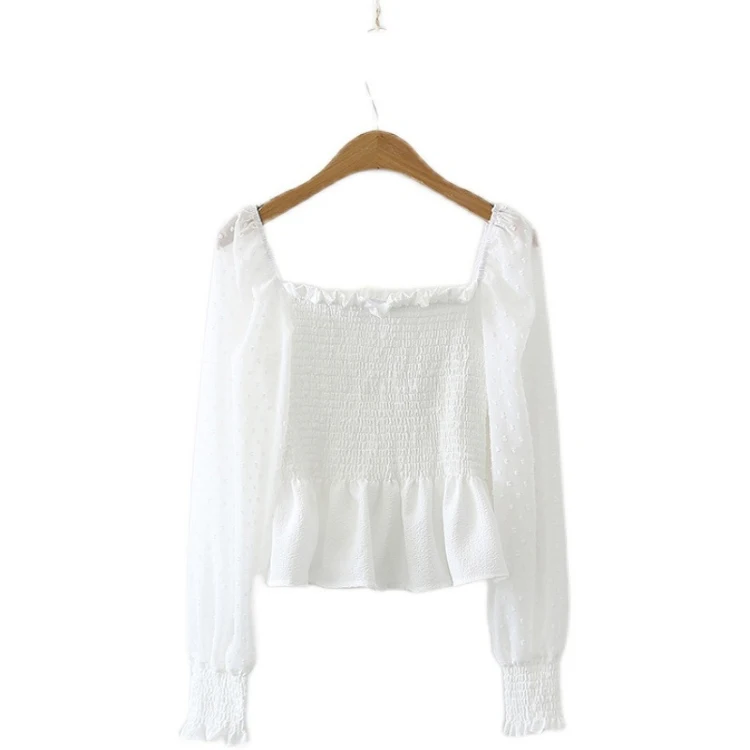 Adults Women Short Pattern Type Solid Off-the-shoulder Square Collar Women Blouse