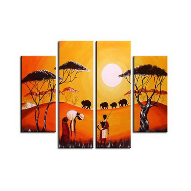 4pcs Panel for Living Room Wall Modern Painting Oil Painting Gold Foil Abstract Hotel Artwork Wall Art on Canvas Painting Brush
