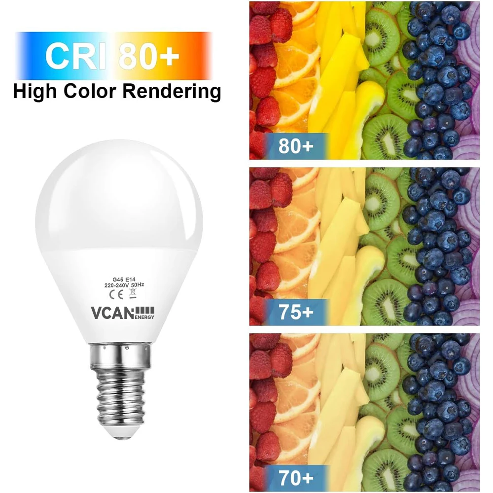 VCAN E14 LED Golf Ball Light Bulbs 6W G45 LED Bulb Warm White 3000K 600LM No Dimmable Edison Led Bulb