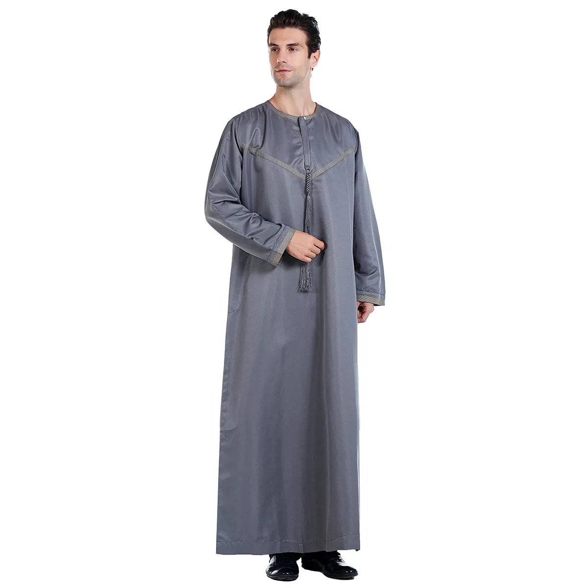  2021 new arrivals dubai islamic men clothing long sleeve muslim thawb caftan with belt maroc thobe for man