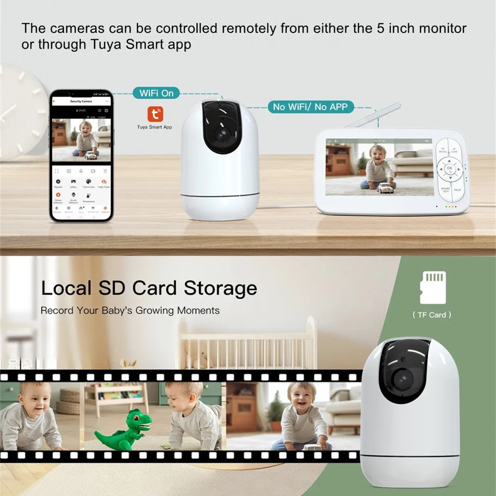 Tuya Smart Wireless Two Way Audio Video Monitoring Recorder 5000mAh Battery VOX Mode Babyphone WiFi Baby Monitor with Camera