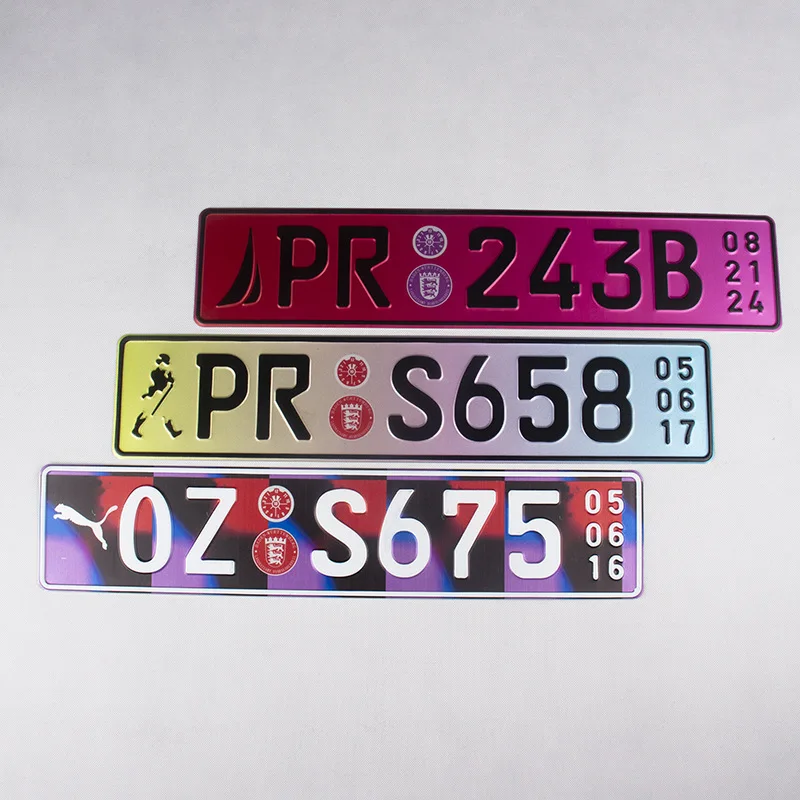 High Quality Factory Custom Colorfully Laser Embossed Reflective Aluminum Metal Car Number plate European License Plate