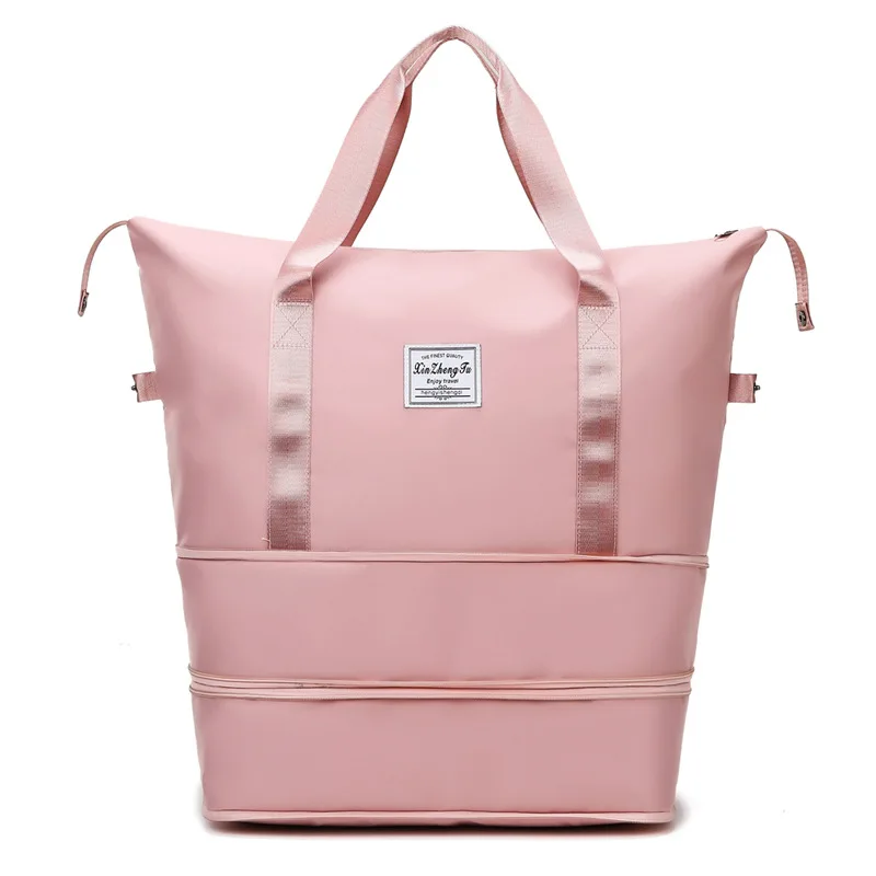 Custom logo travel pink duffel foldable bag dry wet separated waterproof sport gym bags with shoes compartment