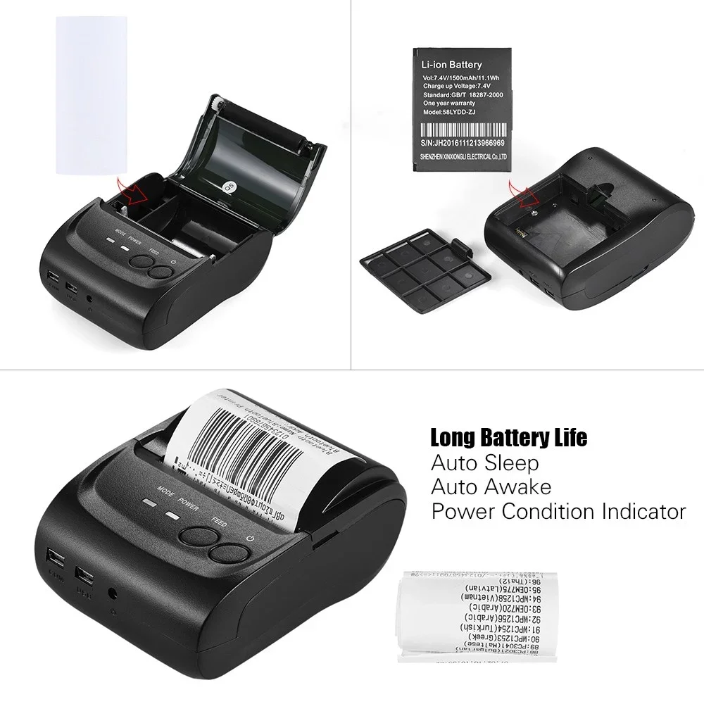 5802 Printer Handy BT Printer 58mm Thermal Receipt POS Printer Mini Portable Size