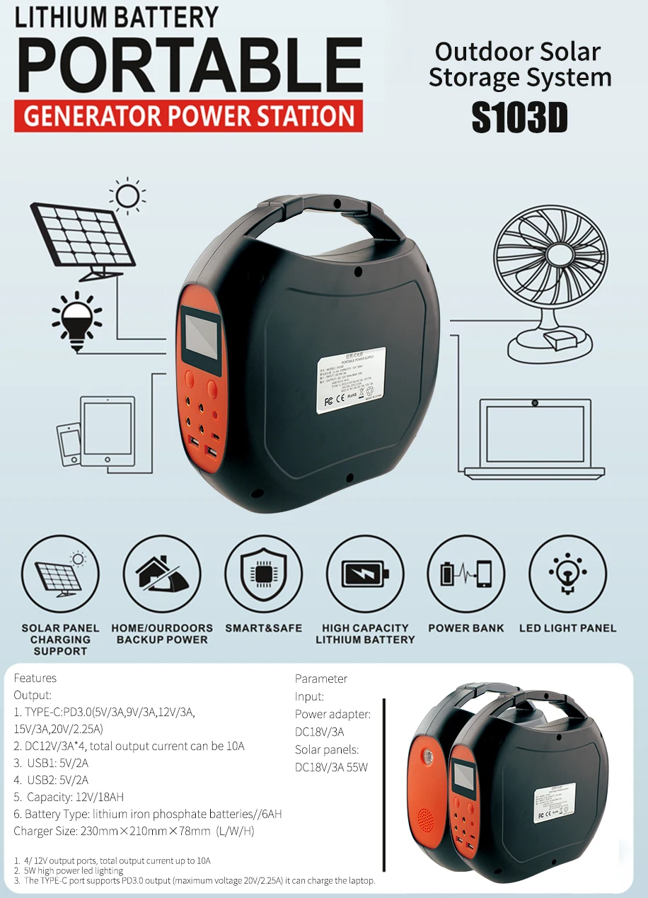 Battery bank UPS power bank 216Wh DC output 12V 18A portable powerbank solar station for outdoor office fishing