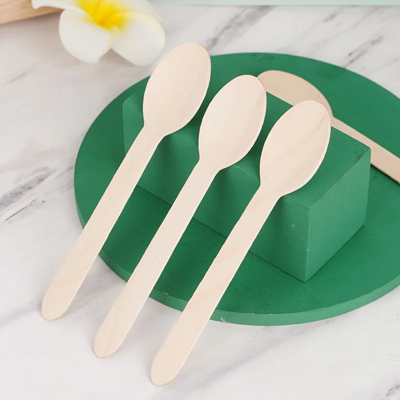 disposable biodegradable customized logo 140mm 160mm wooden cutlery wooden spoon