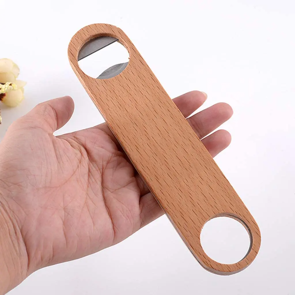 Wholesale Custom logo Promotional Wood Flat Beer Bottle Opener High Quality Vintage Bar Tools Wooden Handle Wine Beer Openers