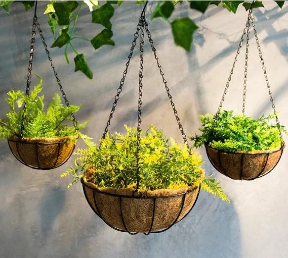 Tier Flower Planter with Coco Liners Black Metal Plant Pot