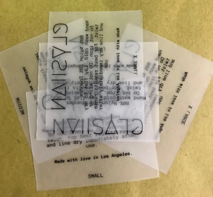 Washable TPU Heat Transfer Label Custom Printed LOGO Plastic Silicone TPU Label For Swimwear And Garment