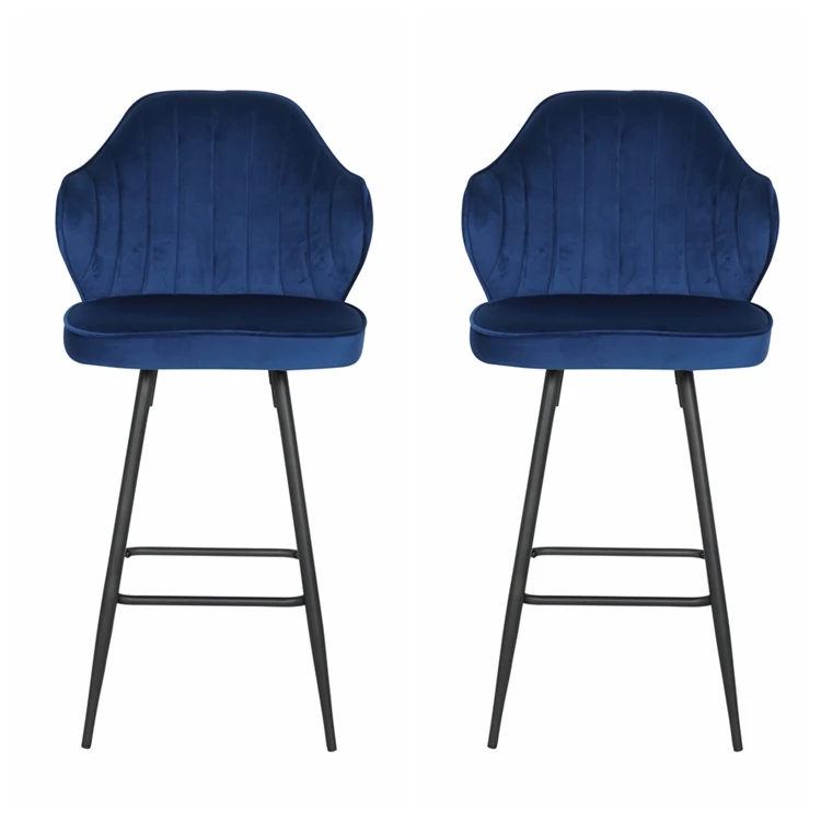 custom Modern blue velvet bar chairs gold black  high chairs for counter bar stool