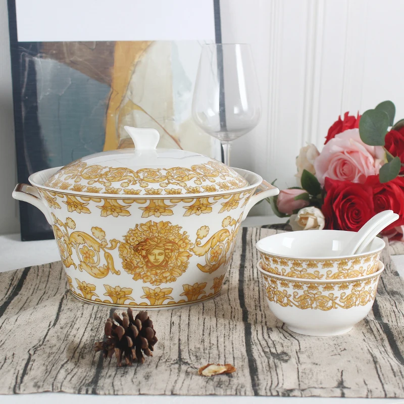 2024 New Factory Price Hot Sale Ceramic Porcelain Soup Tureen Cooking Pot With Lid