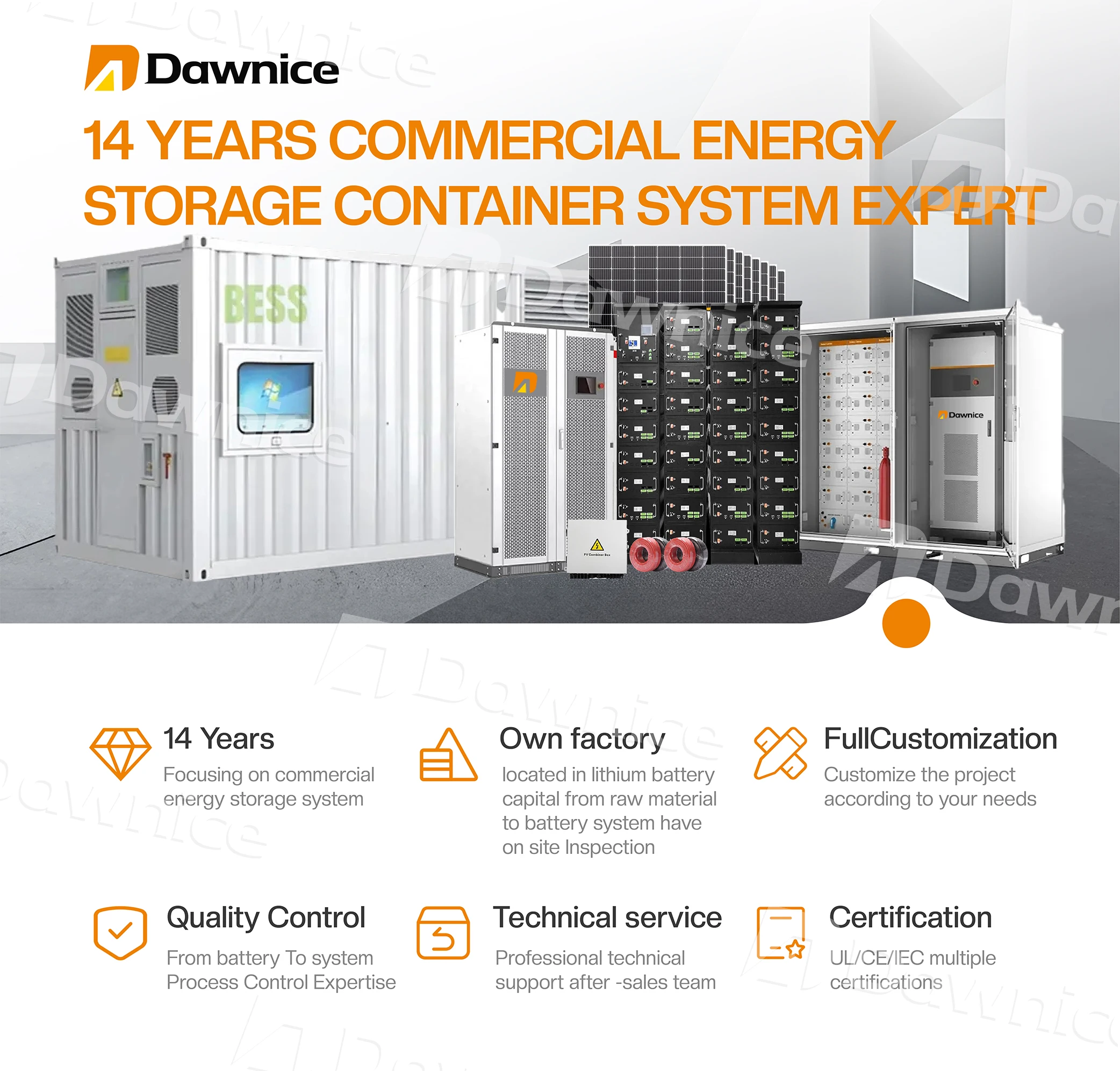 Dawnice Hot Selling 1.5MW 20ft Solar Industrial container photovoltaic energy storage battery systems 40ft BESS