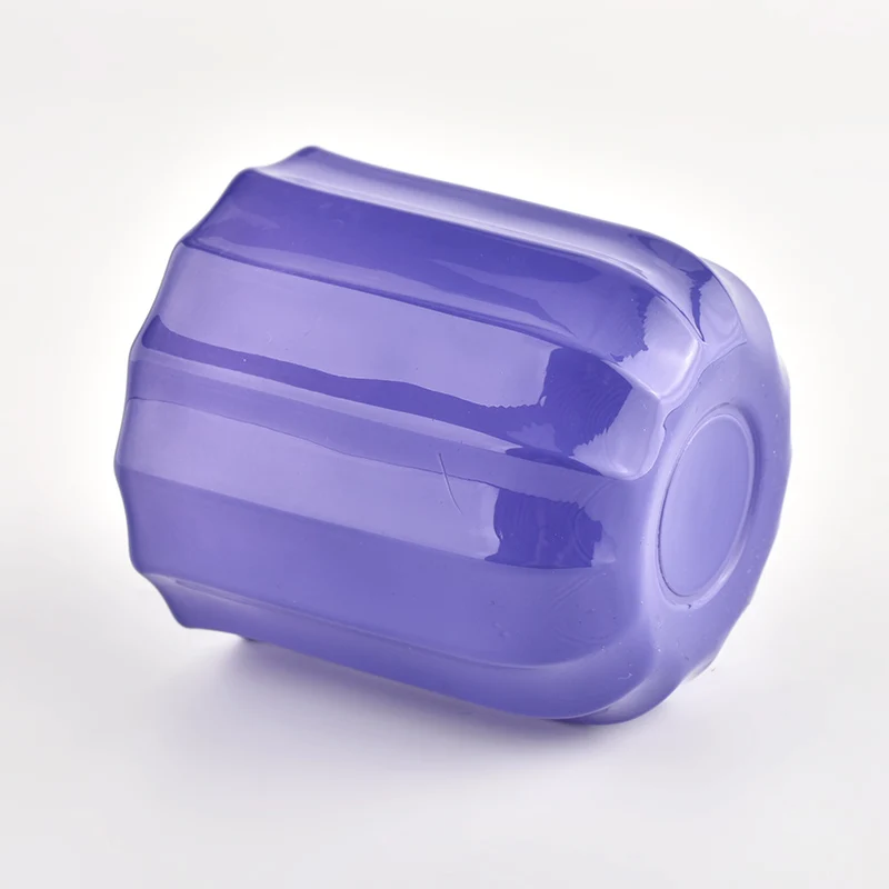purple glass jar candle vessel stripe candle holder for home decor