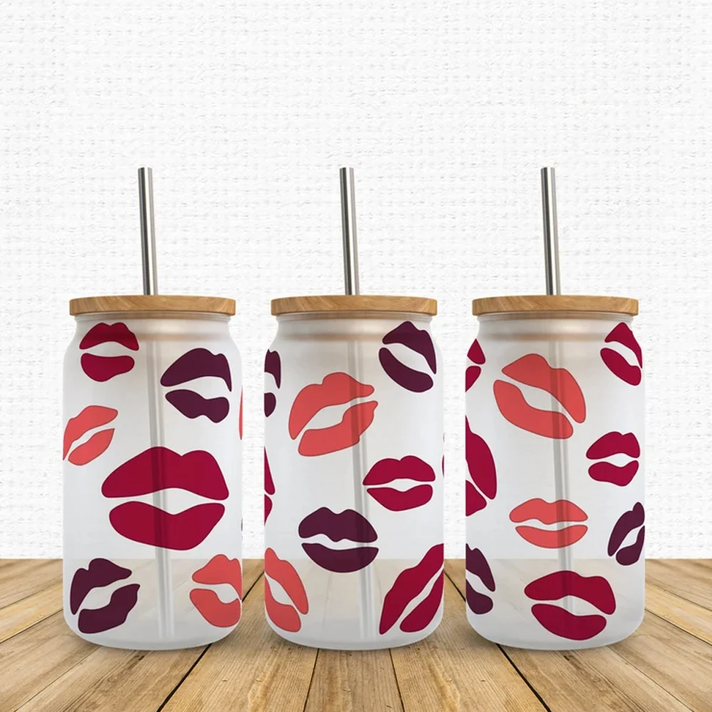 Kisses Hearts XOXO День Святого Валентина Полная печатная стеклянная банка Libbey 16oz Валентина губы для 16oz стеклянная чашка для кофе