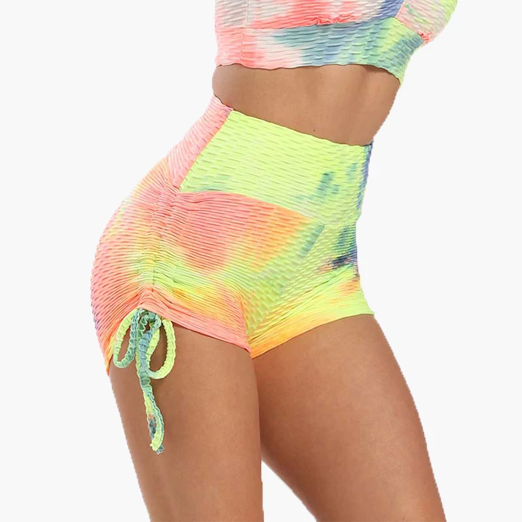 
Tie Dye New Style Women Casual Gym Sports Drawstring Quick Drying High Elasticity Sports Shorts Yoga Pants 