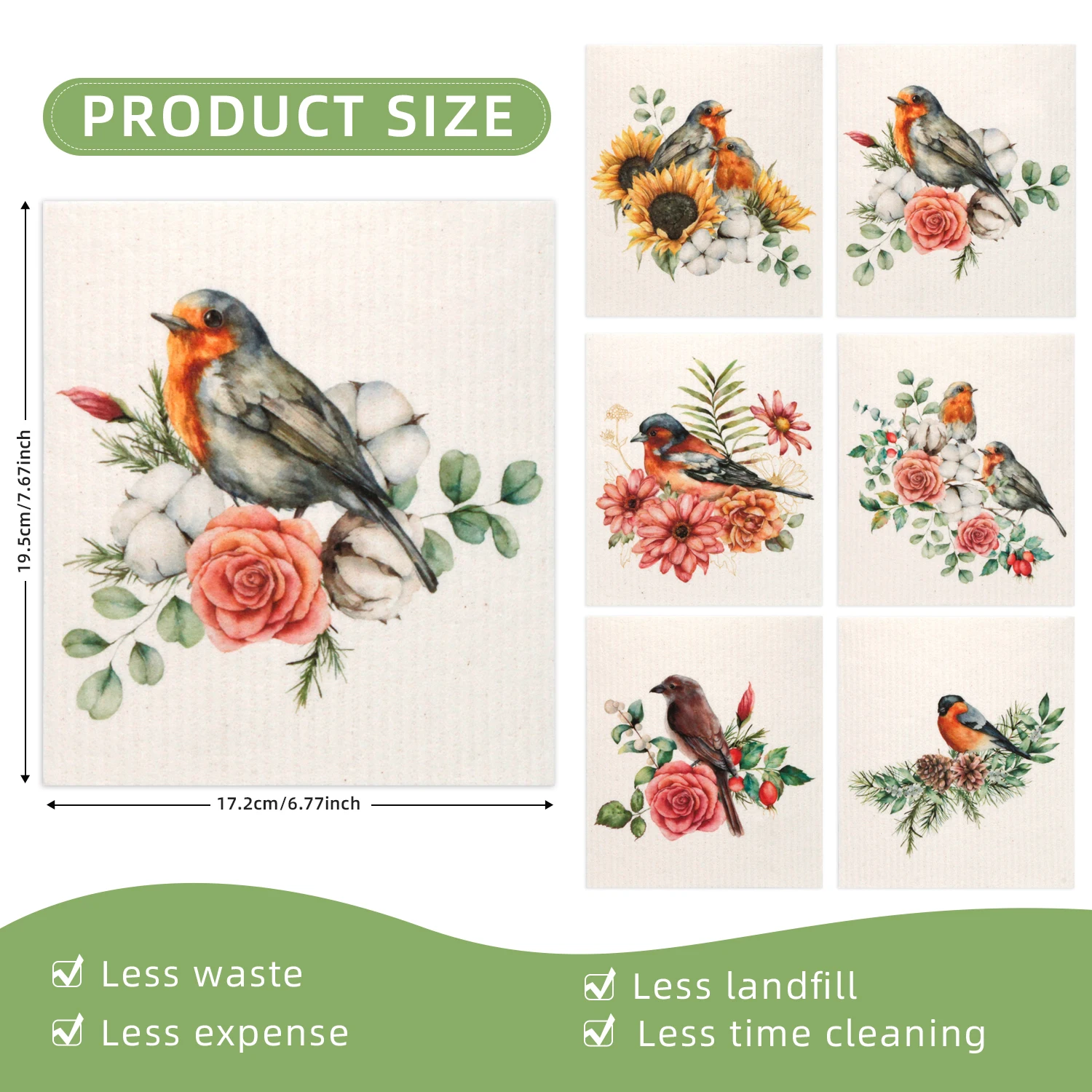 Eco Friendly Reusable biodegradable custom printed swedish Cellulose Sponge Cleaning Cloths for Kitchen Dish Rags Washing