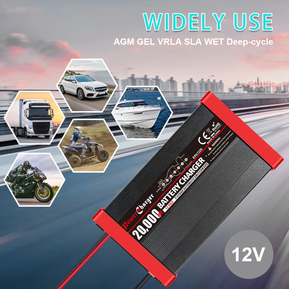 12V 20A Automatic Smart Battery Charger and Maintainer and Desulfator for standard Lead Acid Batteries
