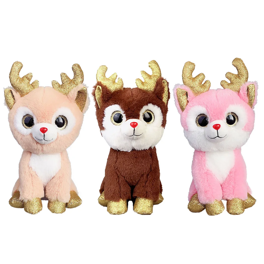 Creative Christmas Big Eyes Stuffed Reindeer Toys Wholesale Custom Moose Plush Reindeer Santa Toys